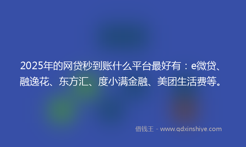 2025年的网贷秒到账什么平台最好有：e微贷、融逸花、东方汇、度小满金融、美团生活费等。