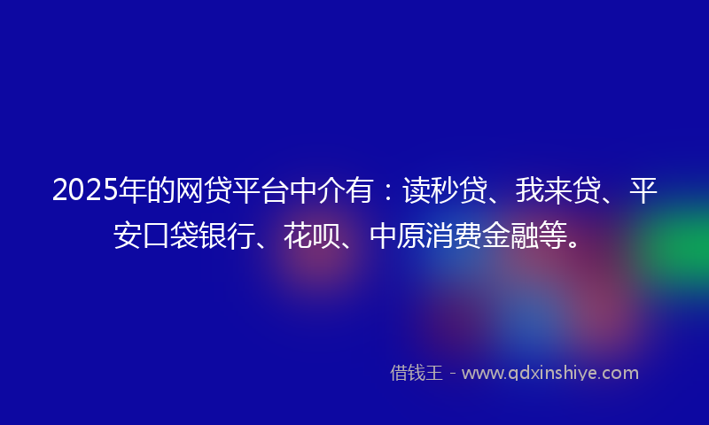 2025年的网贷平台中介有：读秒贷、我来贷、平安口袋银行、花呗、中原消费金融等。