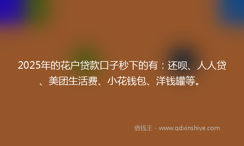 2025年的花户贷款口子秒下的有：还呗、人人贷、美团生活费、小花钱包、洋钱罐等。