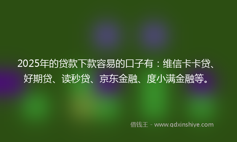 2025年的贷款下款容易的口子有：维信卡卡贷、好期贷、读秒贷、京东金融、度小满金融等。