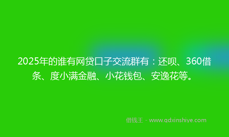 2025年的谁有网贷口子交流群有：还呗、360借条、度小满金融、小花钱包、安逸花等。