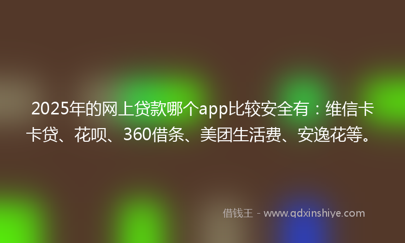 2025年的网上贷款哪个app比较安全有：维信卡卡贷、花呗、360借条、美团生活费、安逸花等。