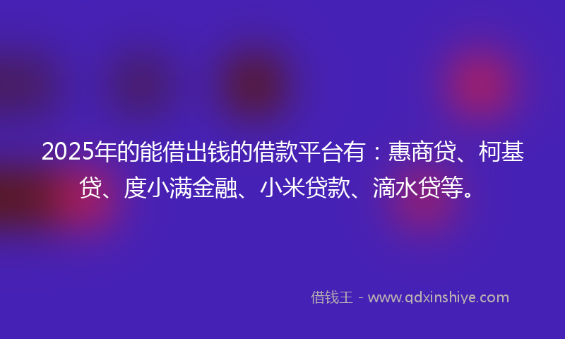 2025年的能借出钱的借款平台有：惠商贷、柯基贷、度小满金融、小米贷款、滴水贷等。