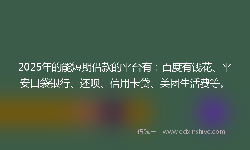 2025年的能短期借款的平台有：百度有钱花、平安口袋银行、还呗、信用卡贷、美团生活费等。