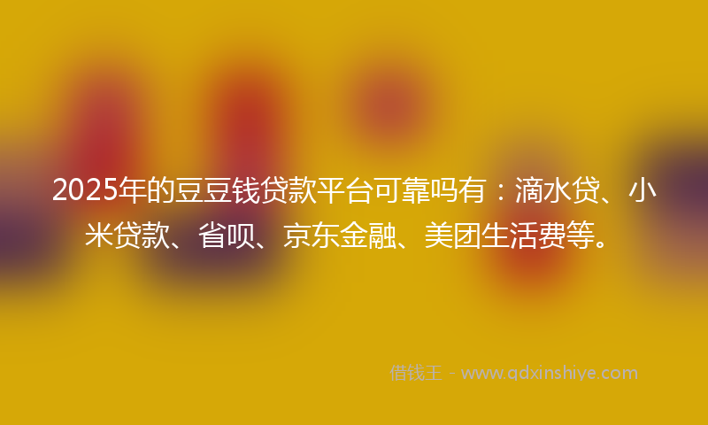 2025年的豆豆钱贷款平台可靠吗有：滴水贷、小米贷款、省呗、京东金融、美团生活费等。