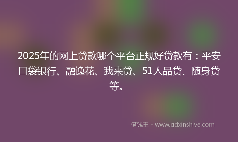 2025年的网上贷款哪个平台正规好贷款有：平安口袋银行、融逸花、我来贷、51人品贷、随身贷等。