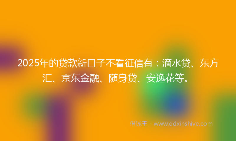 2025年的贷款新口子不看征信有：滴水贷、东方汇、京东金融、随身贷、安逸花等。