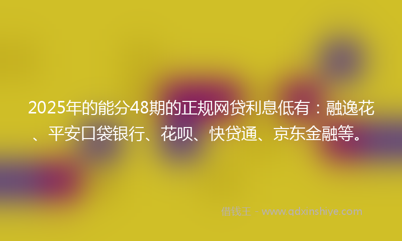 2025年的能分48期的正规网贷利息低有：融逸花、平安口袋银行、花呗、快贷通、京东金融等。