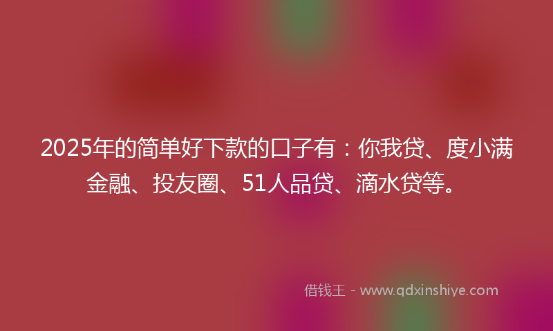 2025年的简单好下款的口子有：你我贷、度小满金融、投友圈、51人品贷、滴水贷等。