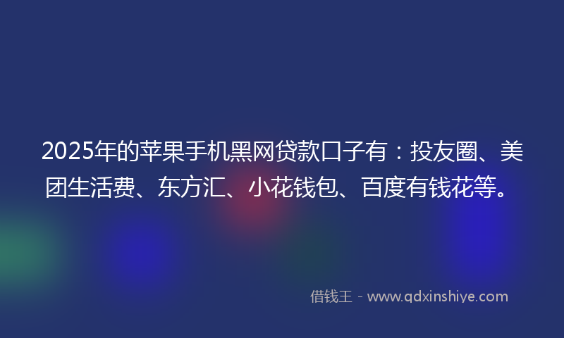 2025年的苹果手机黑网贷款口子有：投友圈、美团生活费、东方汇、小花钱包、百度有钱花等。