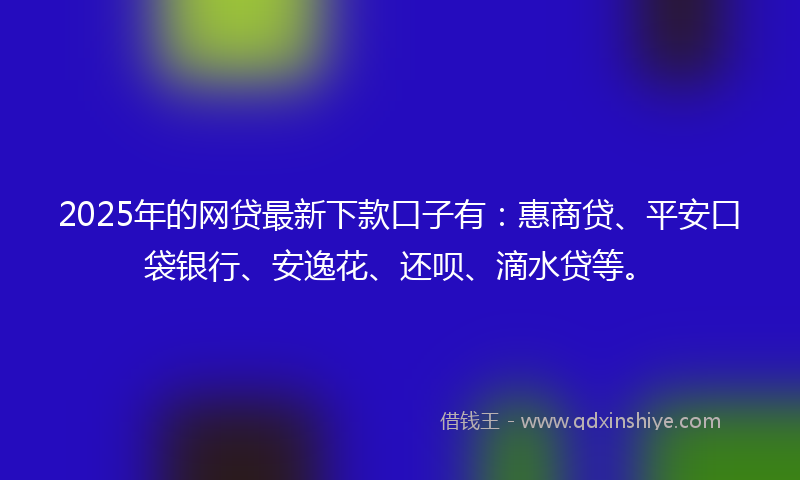 2025年的网贷最新下款口子有：惠商贷、平安口袋银行、安逸花、还呗、滴水贷等。