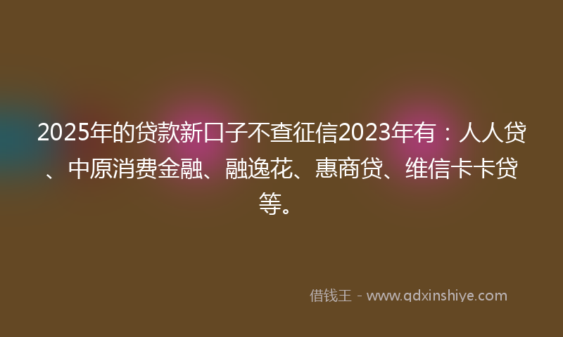 2025年的贷款新口子不查征信2023年有：人人贷、中原消费金融、融逸花、惠商贷、维信卡卡贷等。