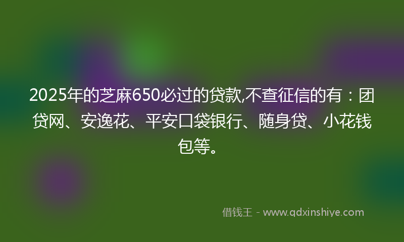 2025年的芝麻650必过的贷款,不查征信的有：团贷网、安逸花、平安口袋银行、随身贷、小花钱包等。