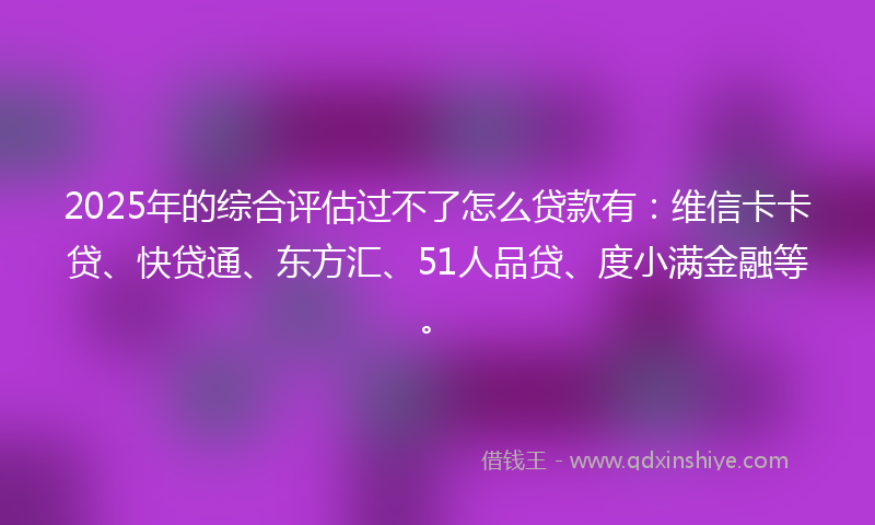 2025年的综合评估过不了怎么贷款有：维信卡卡贷、快贷通、东方汇、51人品贷、度小满金融等。