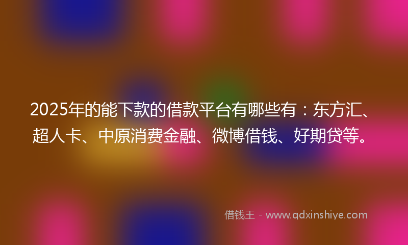 2025年的能下款的借款平台有哪些有：东方汇、超人卡、中原消费金融、微博借钱、好期贷等。