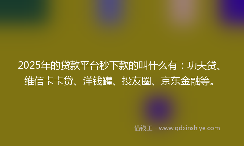 2025年的贷款平台秒下款的叫什么有：功夫贷、维信卡卡贷、洋钱罐、投友圈、京东金融等。