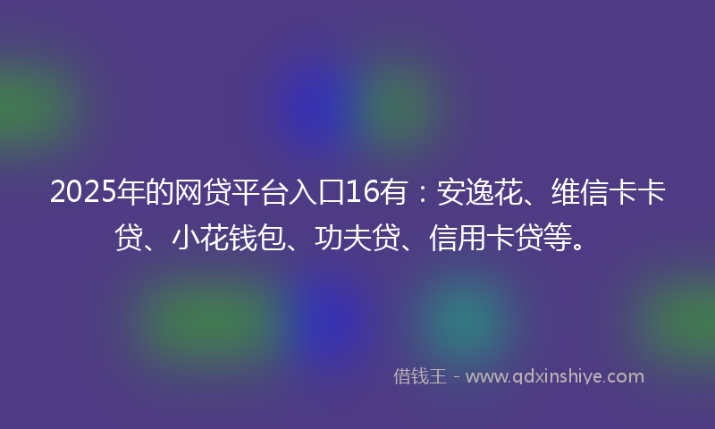 2025年的网贷平台入口16有：安逸花、维信卡卡贷、小花钱包、功夫贷、信用卡贷等。