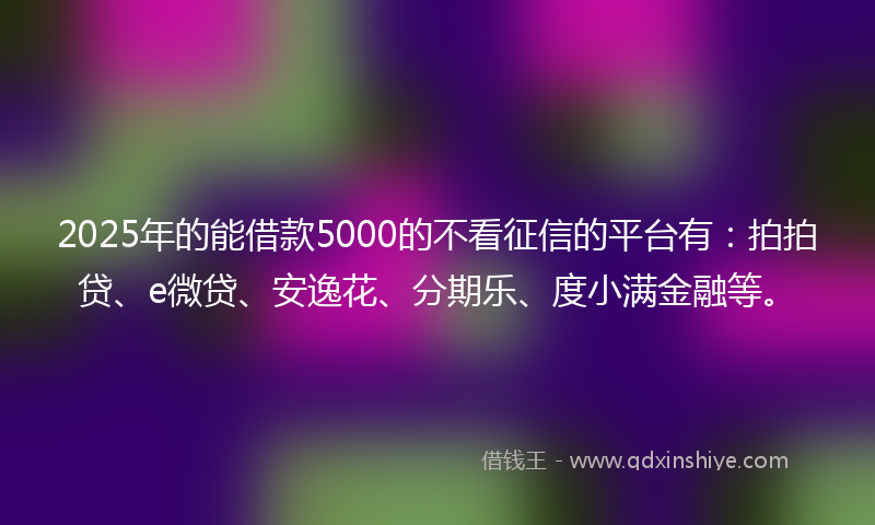 2025年的能借款5000的不看征信的平台有：拍拍贷、e微贷、安逸花、分期乐、度小满金融等。