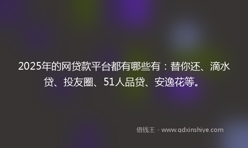 2025年的网贷款平台都有哪些有：替你还、滴水贷、投友圈、51人品贷、安逸花等。