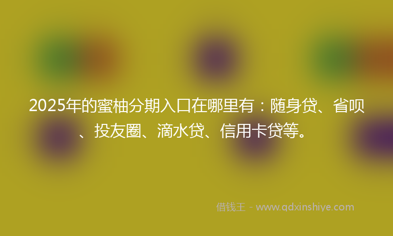 2025年的蜜柚分期入口在哪里有：随身贷、省呗、投友圈、滴水贷、信用卡贷等。