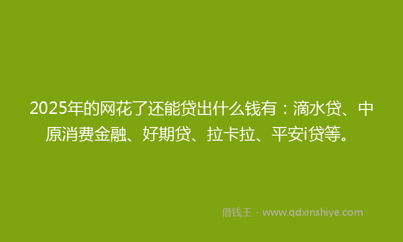 2025年的网花了还能贷出什么钱有：滴水贷、中原消费金融、好期贷、拉卡拉、平安i贷等。