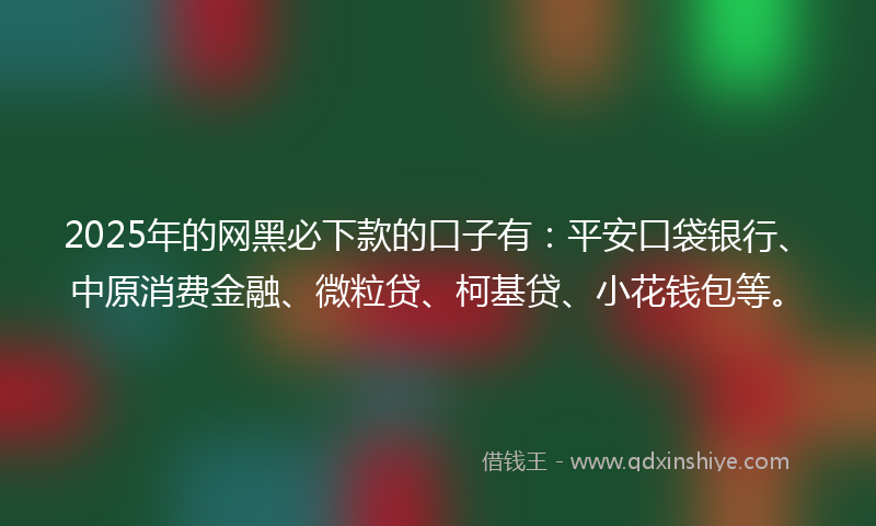 2025年的网黑必下款的口子有：平安口袋银行、中原消费金融、微粒贷、柯基贷、小花钱包等。
