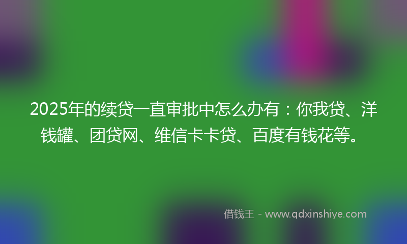 2025年的续贷一直审批中怎么办有：你我贷、洋钱罐、团贷网、维信卡卡贷、百度有钱花等。