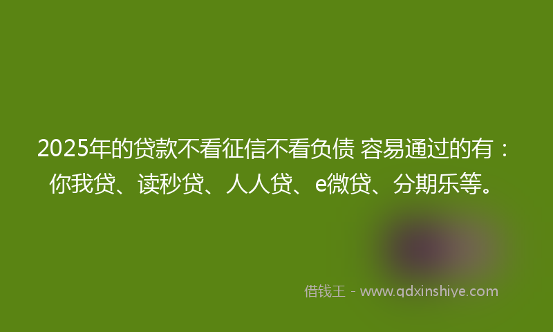 2025年的贷款不看征信不看负债 容易通过的有：你我贷、读秒贷、人人贷、e微贷、分期乐等。