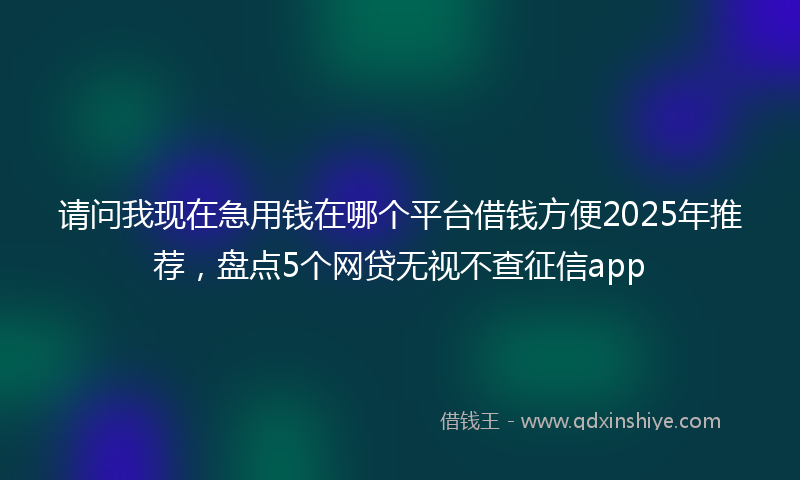 请问我现在急用钱在哪个平台借钱方便2025年推荐，盘点5个网贷无视不查征信app