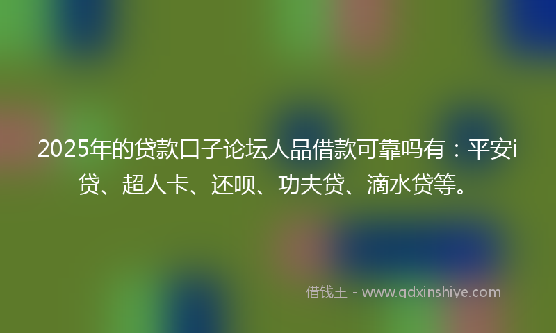 2025年的贷款口子论坛人品借款可靠吗有：平安i贷、超人卡、还呗、功夫贷、滴水贷等。
