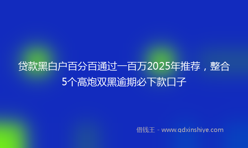 贷款黑白户百分百通过一百万2025年推荐，整合5个高炮双黑逾期必下款口子