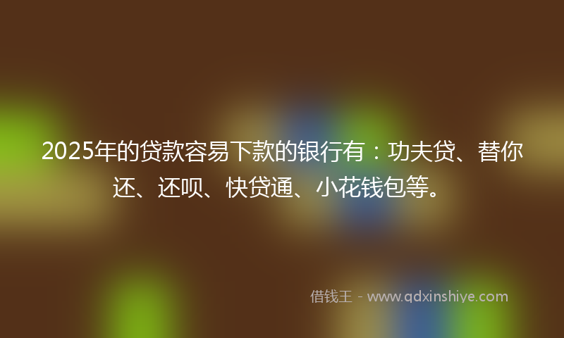 2025年的贷款容易下款的银行有：功夫贷、替你还、还呗、快贷通、小花钱包等。