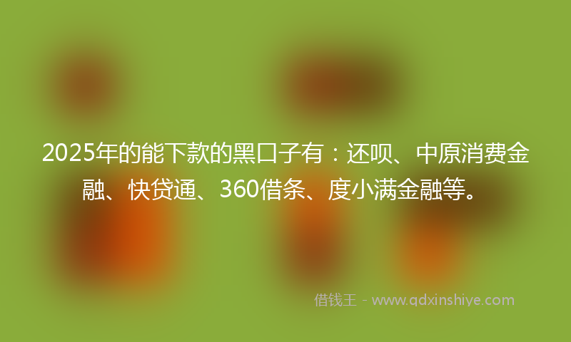 2025年的能下款的黑口子有：还呗、中原消费金融、快贷通、360借条、度小满金融等。