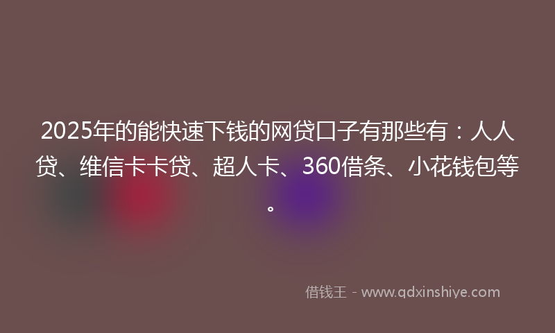 2025年的能快速下钱的网贷口子有那些有：人人贷、维信卡卡贷、超人卡、360借条、小花钱包等。