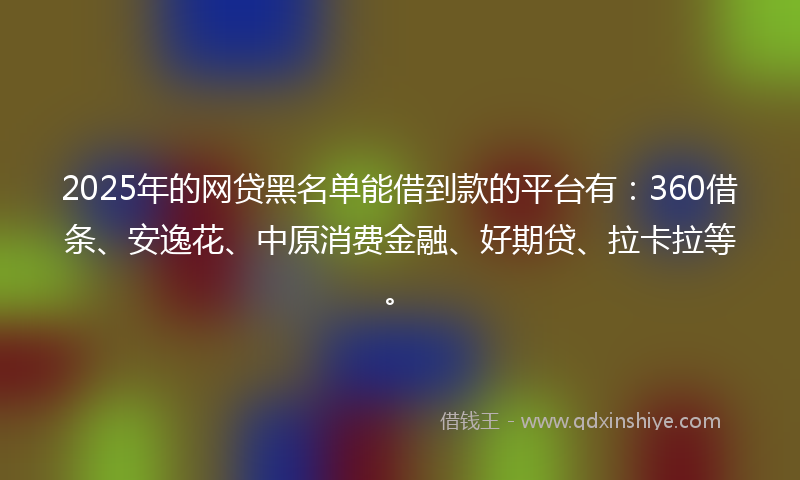 2025年的网贷黑名单能借到款的平台有：360借条、安逸花、中原消费金融、好期贷、拉卡拉等。