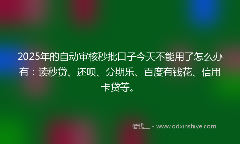 2025年的自动审核秒批口子今天不能用了怎么办有：读秒贷、还呗、分期乐、百度有钱花、信用卡贷等。
