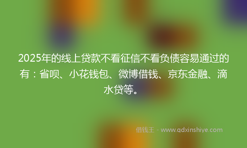 2025年的线上贷款不看征信不看负债容易通过的有：省呗、小花钱包、微博借钱、京东金融、滴水贷等。