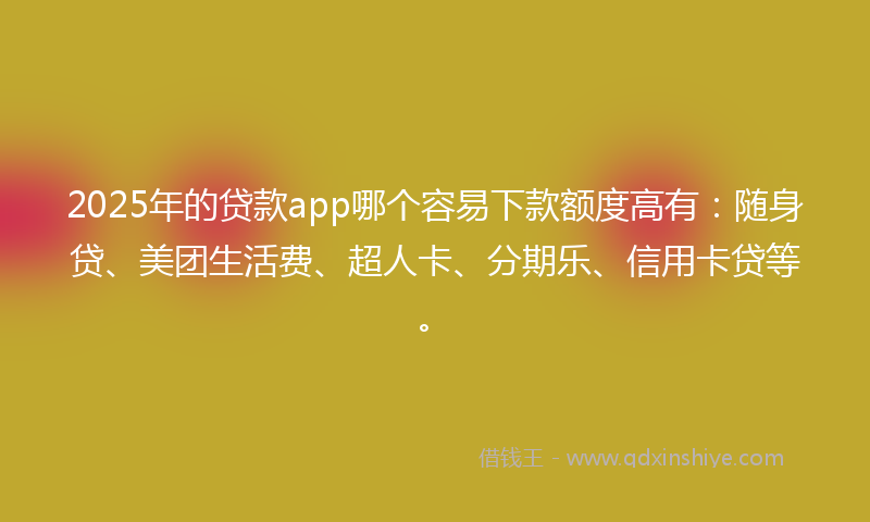 2025年的贷款app哪个容易下款额度高有：随身贷、美团生活费、超人卡、分期乐、信用卡贷等。