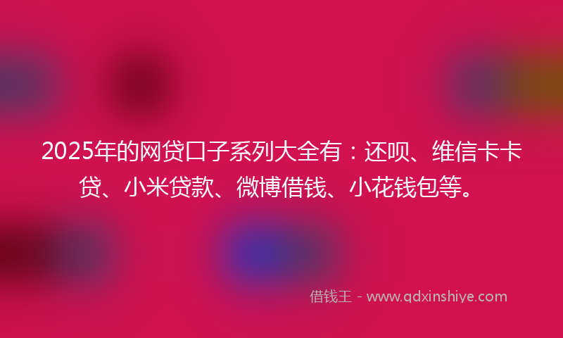 2025年的网贷口子系列大全有：还呗、维信卡卡贷、小米贷款、微博借钱、小花钱包等。