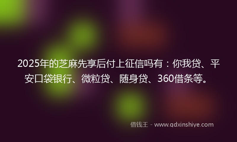 2025年的芝麻先享后付上征信吗有：你我贷、平安口袋银行、微粒贷、随身贷、360借条等。