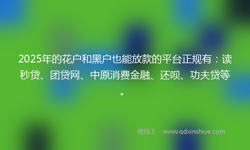 2025年的花户和黑户也能放款的平台正规有：读秒贷、团贷网、中原消费金融、还呗、功夫贷等。
