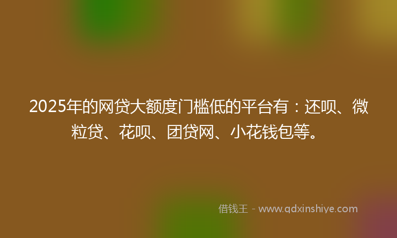 2025年的网贷大额度门槛低的平台有：还呗、微粒贷、花呗、团贷网、小花钱包等。
