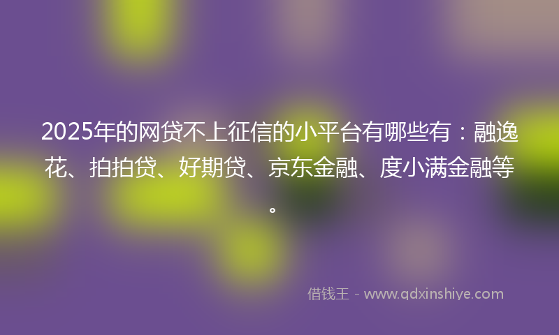 2025年的网贷不上征信的小平台有哪些有：融逸花、拍拍贷、好期贷、京东金融、度小满金融等。