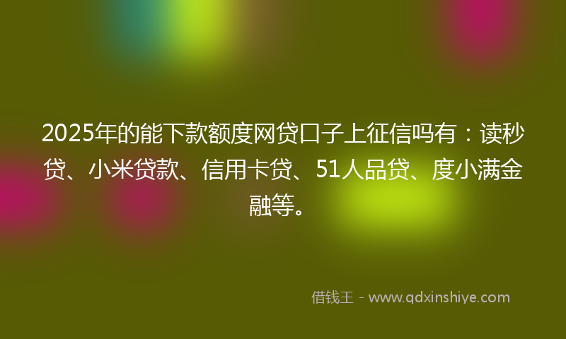 2025年的能下款额度网贷口子上征信吗有：读秒贷、小米贷款、信用卡贷、51人品贷、度小满金融等。