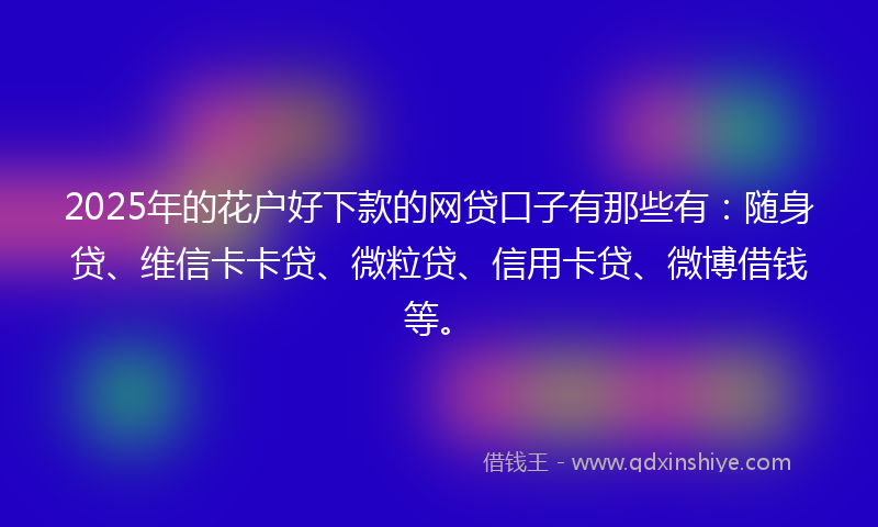 2025年的花户好下款的网贷口子有那些有：随身贷、维信卡卡贷、微粒贷、信用卡贷、微博借钱等。