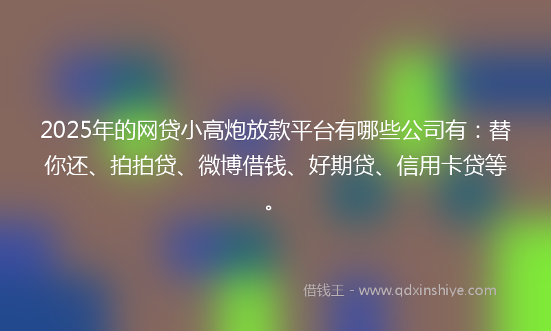 2025年的网贷小高炮放款平台有哪些公司有：替你还、拍拍贷、微博借钱、好期贷、信用卡贷等。