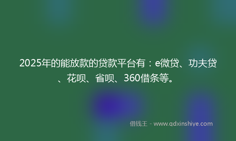 2025年的能放款的贷款平台有：e微贷、功夫贷、花呗、省呗、360借条等。