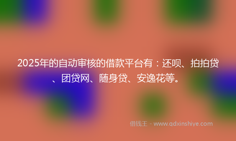 2025年的自动审核的借款平台有：还呗、拍拍贷、团贷网、随身贷、安逸花等。