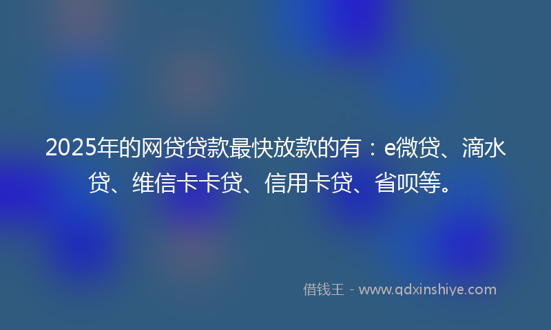 2025年的网贷贷款最快放款的有：e微贷、滴水贷、维信卡卡贷、信用卡贷、省呗等。
