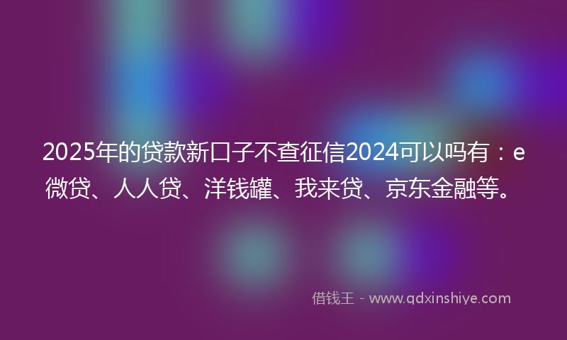 2025年的贷款新口子不查征信2024可以吗有：e微贷、人人贷、洋钱罐、我来贷、京东金融等。
